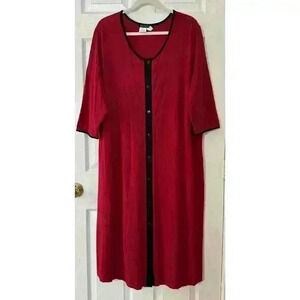 Ulla Popken Womens ButtonUp Shirt Dress Sz 24 26 Red Black Lagenlook Art to wear